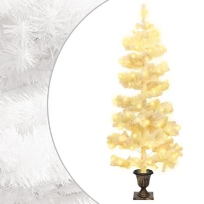 Brad Crăciun pre-iluminat ondulat cu ghiveci, alb, 120 cm, PVC GartenMobel Dekor