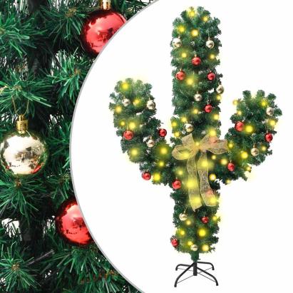 Cactus de Crăciun cu suport și LED, verde, 210 cm, PVC GartenMobel Dekor