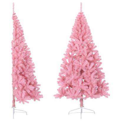 Jumătate brad de Crăciun artificial cu suport, roz, 210 cm, PVC GartenMobel Dekor