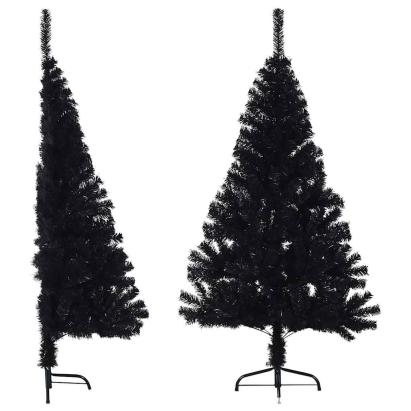 Jumătate de brad de Crăciun cu suport, negru, 150 cm, PVC GartenMobel Dekor