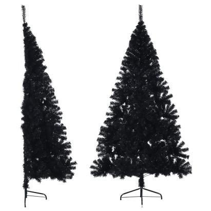 Jumătate brad de Crăciun artificial cu suport, negru 180 cm PVC GartenMobel Dekor