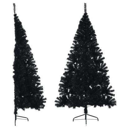 Jumătate brad de Crăciun artificial cu suport, negru 210 cm PVC GartenMobel Dekor