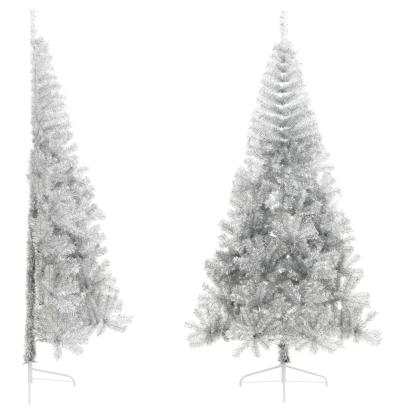 Jumătate brad de Crăciun cu suport, argintiu, 210 cm, PET GartenMobel Dekor