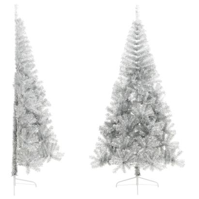 Jumătate brad de Crăciun cu suport, argintiu, 240 cm, PET GartenMobel Dekor
