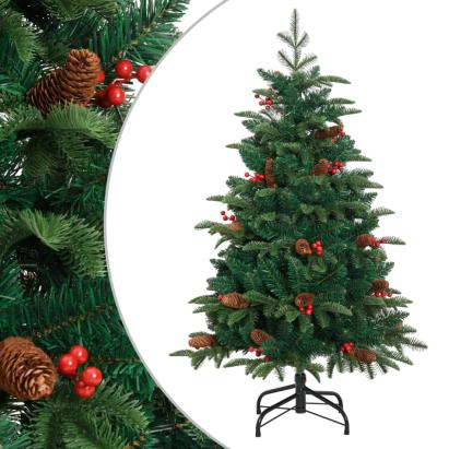 Pom Crăciun artificial cu balamale, conuri, fructe roșii 150 cm GartenMobel Dekor