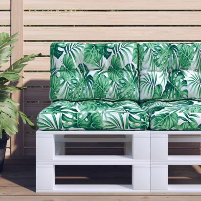 Perne de paleți, 2 buc., model cu frunze, textil GartenMobel Dekor