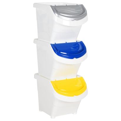 Coșuri de gunoi stivuibile cu capace, 3 buc., alb, 78 L, PP GartenMobel Dekor