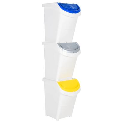 Coșuri de gunoi stivuibile cu capace, 3 buc., alb, 120 L, PP GartenMobel Dekor