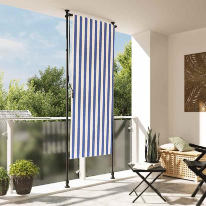 Jaluzea rulou de exterior albastru/alb 100x270 cm țesătură/oțel GartenMobel Dekor