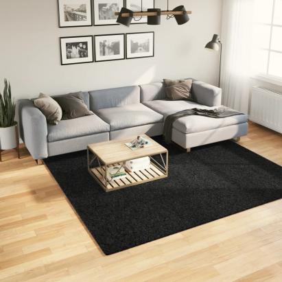 Covor pufos "PAMPLONA" cu fire înalte, negru modern, 240x240 cm GartenMobel Dekor