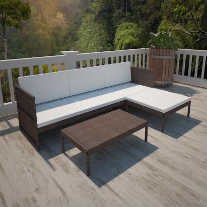 Set mobilier de grădină cu perne, 3 piese, maro, poliratan GartenMobel Dekor