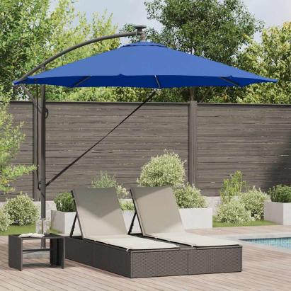 Parasol banana cu brațe albastru azur 294 x 294 x 248 cm GartenMobel Dekor
