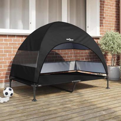 Pat Ridicat pentru Câini cu Copertină Detașabilă Negru XL Oțel GartenMobel Dekor