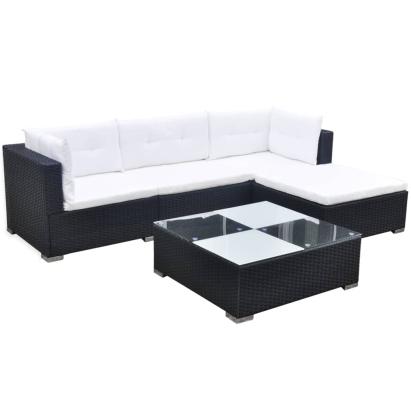 Set mobilier de grădină cu perne, 5 piese, negru, poliratan GartenMobel Dekor