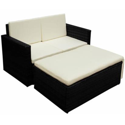 Set mobilier de grădină cu perne, 2 piese, negru, poliratan GartenMobel Dekor