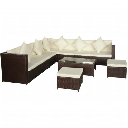 Set mobilier de grădină cu perne, 8 piese, maro, poliratan GartenMobel Dekor