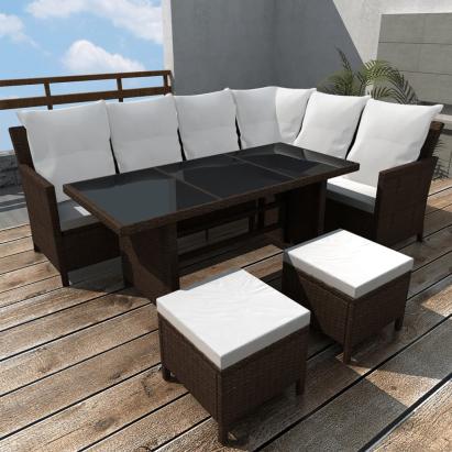 Set mobilier de grădină cu perne, 4 piese, maro, poliratan GartenMobel Dekor