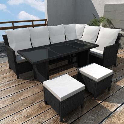 Set mobilier de grădină cu perne, 4 piese, negru, poliratan GartenMobel Dekor