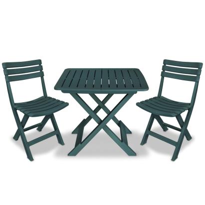 Set mobilier bistro pliabil, 3 piese, verde, plastic GartenMobel Dekor