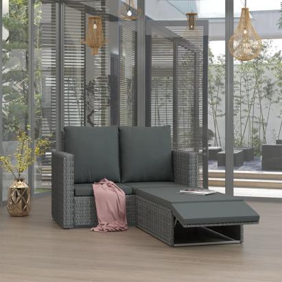 Set mobilier de grădină cu perne, 2 piese, gri, poliratan GartenMobel Dekor