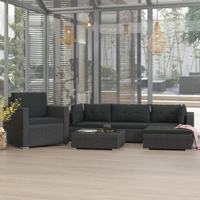 Set mobilier de grădină cu perne, 6 piese, negru, poliratan GartenMobel Dekor