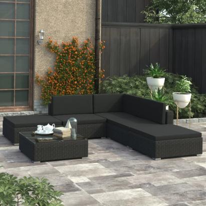 Set mobilier de grădină cu perne, 6 piese, negru, poliratan GartenMobel Dekor