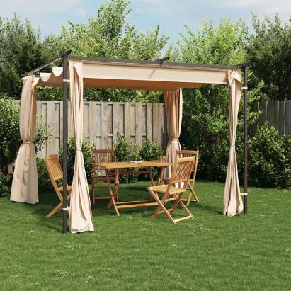 Pavilion cu draperii, crem, 3 x 3 m, oțel GartenMobel Dekor