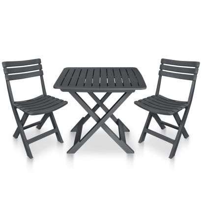 Set mobilier de bistro pliabil, 3 piese, antracit, plastic GartenMobel Dekor