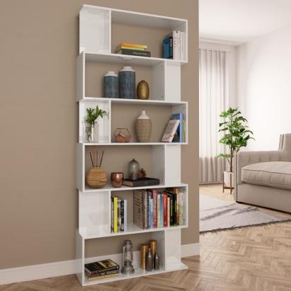Bibliotecă/Separator cameră, alb extralucios, 80x24x192 cm, PAL GartenMobel Dekor