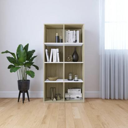 Bibliotecă/Servantă, alb și stejar sonoma, 66x30x130 cm, PAL    GartenMobel Dekor