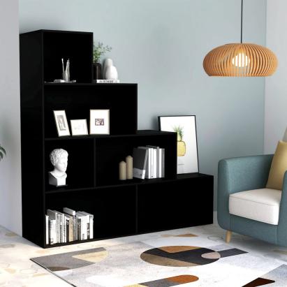 Bibliotecă/Separator cameră, negru 155x24x160 cm lemn prelucrat GartenMobel Dekor