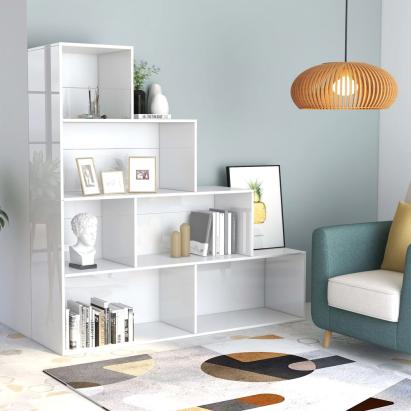 Bibliotecă/Separator, alb lucios, 155x24x160 cm, lemn prelucrat GartenMobel Dekor