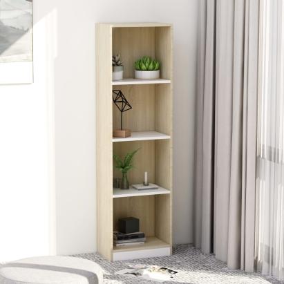 Bibliotecă cu 4 rafturi, alb/stejar sonoma, 40x24x142 cm, lemn GartenMobel Dekor