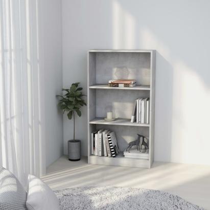 Bibliotecă cu 3 rafturi, gri beton, 60x24x109 cm, lemn compozit GartenMobel Dekor