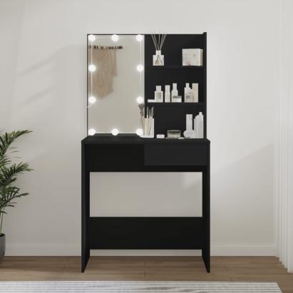 Masă de toaletă cu LED, negru, 74,5x40x141 cm GartenMobel Dekor