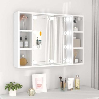 Dulap cu oglindă și LED, alb, 76x15x55 cm GartenMobel Dekor