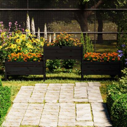 Jardinieră, negru, 245,5x44x75 cm, lemn masiv de pin GartenMobel Dekor