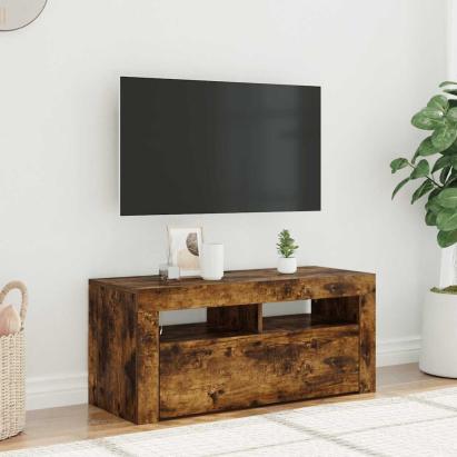 Comodă TV cu lumini LED, stejar fumuriu, 90x35x40 cm GartenMobel Dekor