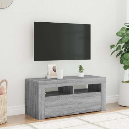 Comodă TV cu lumini LED, gri sonoma, 90x35x40 cm GartenMobel Dekor