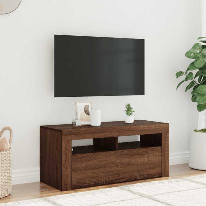 Comodă TV cu lumini LED, stejar maro, 90x35x40 cm GartenMobel Dekor