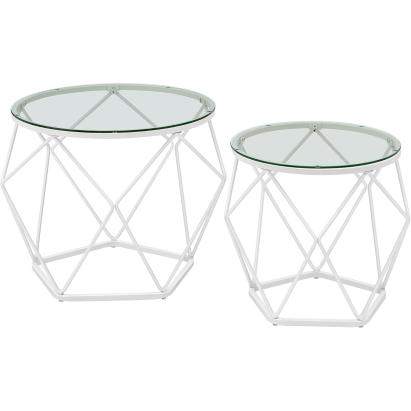 VASAGLE Set 2 masute rotunde, blat sticla securizata, cadru metalic alb, 40 si 50 cm, alb Household NewTrend