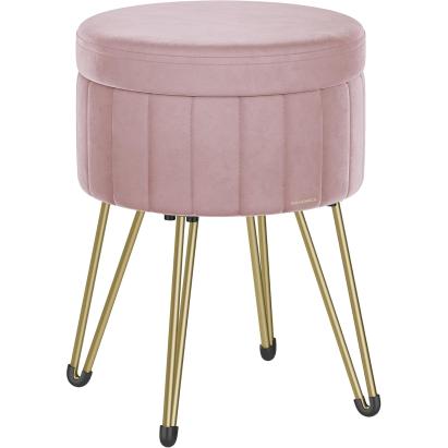 SONGMICS Taburet rotund cu spatiu de depozitare, tapitat catifea, 32x39x44 cm, roz Household NewTrend
