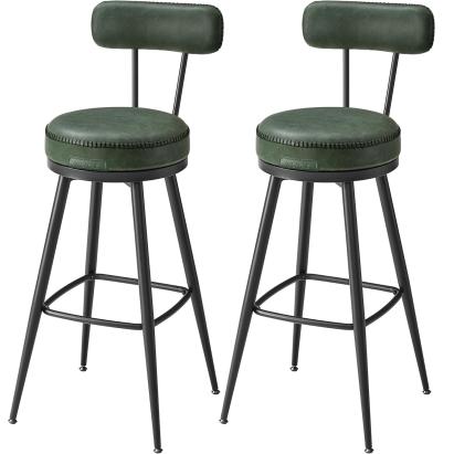 VASAGLE set 2 scaune de bar rotative 360°, cu spatar, inaltime 101 cm, piele sintetica, cadru otel, stil modern, verde Household NewTrend