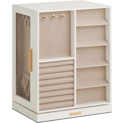 SONGMICS Cutie bijuterii rotativa 360°, cu 5 sertare si ferestre, MDF si catifea, 22x16x29 cm, alb Household NewTrend