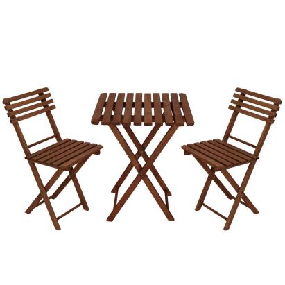 Set mobilier balcon sau terasa din lemn de fag, pliabil, masa 52x51x65 cm si 2 scaune, maro inchis Household NewTrend