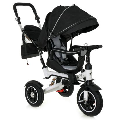 Tricicleta 3in1 105x52x94 cm, sezut rotativ 360°, roti fara aer, copertina reglabila, negru Household NewTrend