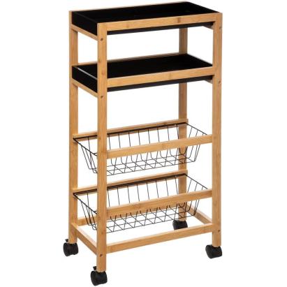Carucior 5Five Blackwood cu 3 niveluri, bambus si MDF, 41x22x83 cm, natur si negru Household NewTrend
