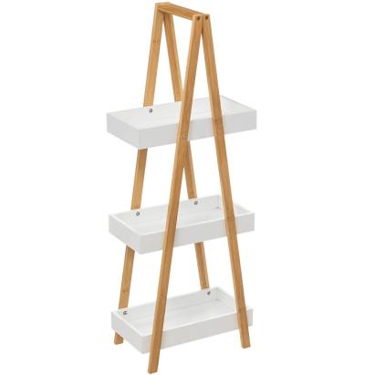 Etajera cu 3 rafturi 5Five Natureo, MDF si bambus, 30x18x82 cm, alb Household NewTrend