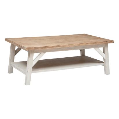 Masuta cafea Atmosphera Olbia cu 2 blaturi, MDF si acacia, 120x70x45 cm, alb Household NewTrend