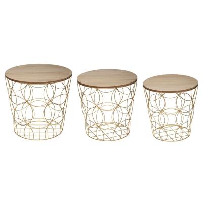 Set 3 masute cafea Atmosphera Kumi, structura metal, diametru 37, 41 si 46 cm, auriu Household NewTrend